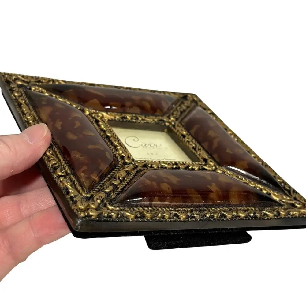 Carr photo frame unique free standing small square faux tortoise & ornate gold